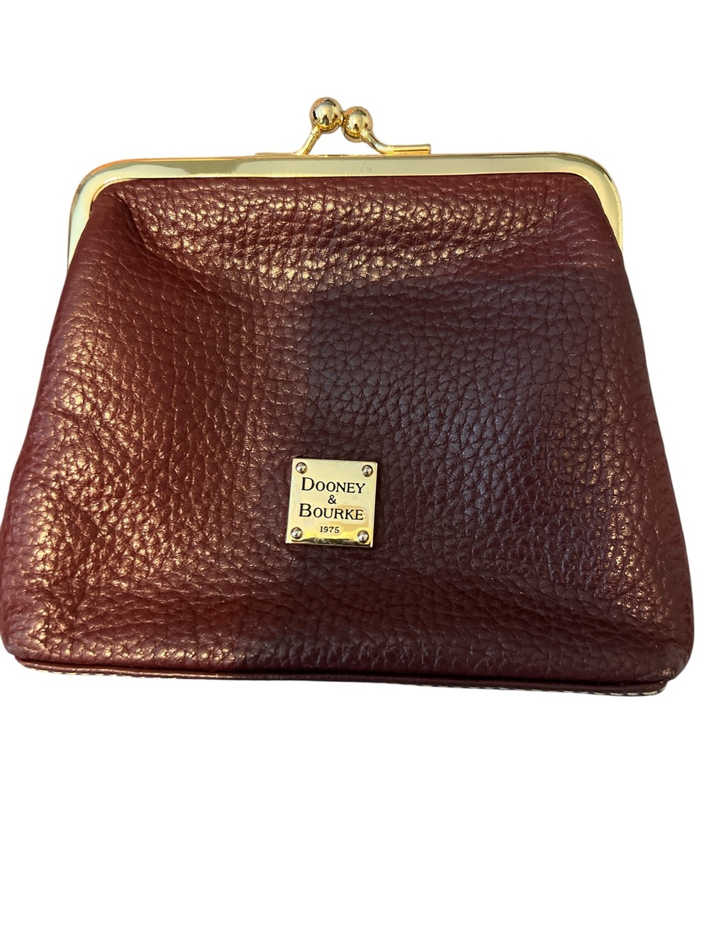 Dooney & Bourke Burgundy Pebbled Leather Kiss-Lock Coin Purse with Gold Hardware